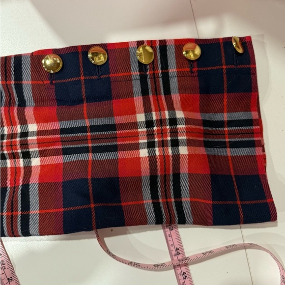 Trina Turk Mercury Plaid Crop Pants Red Navy Tartan Gold Button Size 2 - Picture 7 of 10